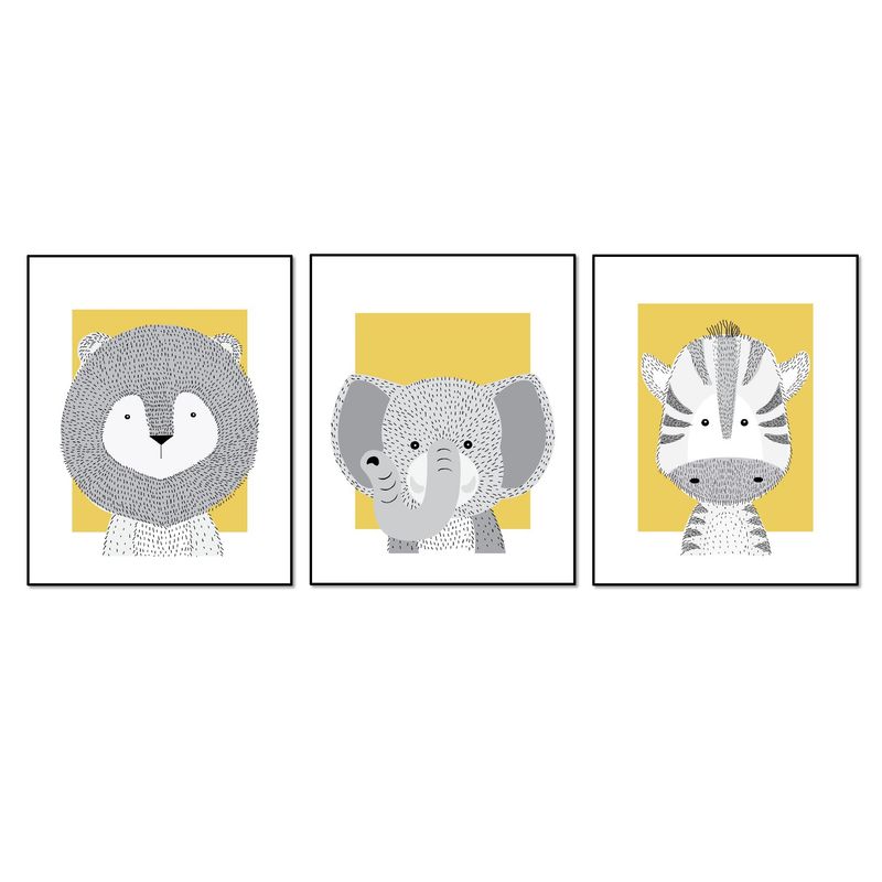 Nordic INS Style Three-Panel Cartoon Animal Oil Canvas Decorative Painting Core_voghion.com