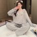 Fat pajamas women in autumn and winter, long sleeved pants, plus size 230 pounds, fat mm, home clothes for outdoor wear_voghion.com