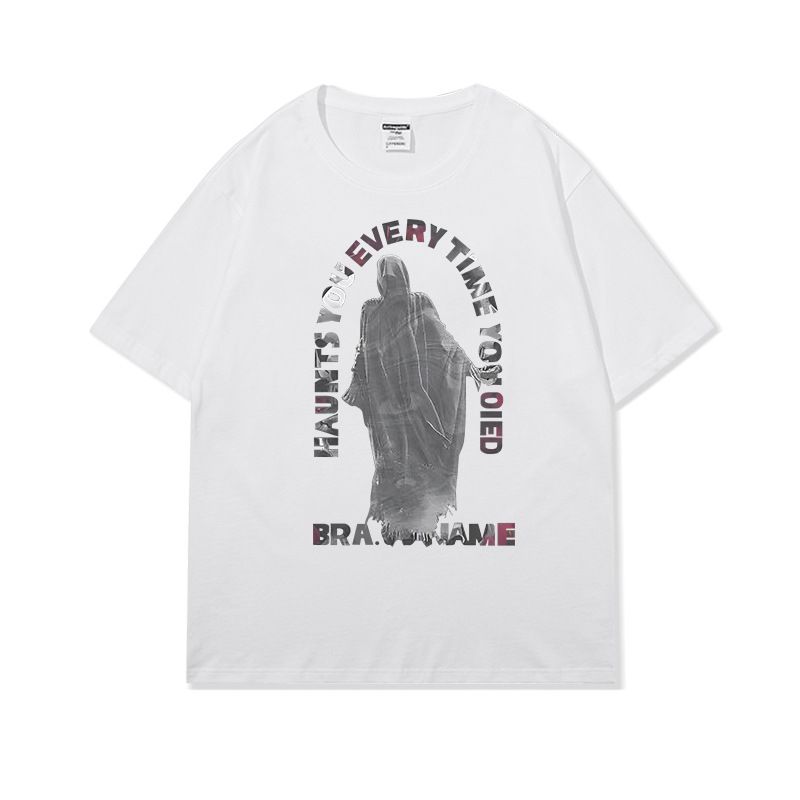 T-shirt da uomo oversize allentata a maniche corte in puro cotone lavato di marca americana di moda_voghion.com