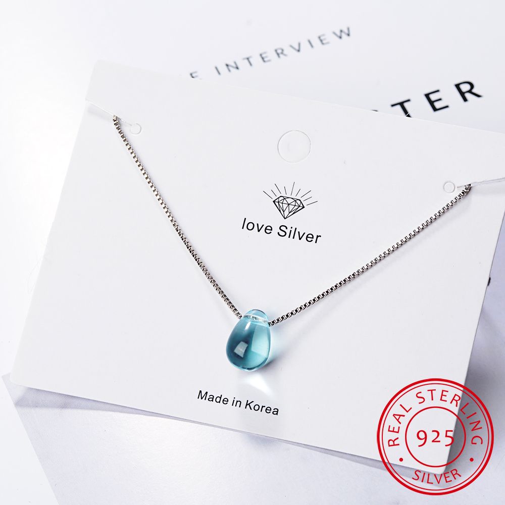 Mode Echt Blau Kristall Wassertropfen Anhänger Sterg Sier Schlüsselbein Kette Halskette Für Frauen Mädchen Geschenk S-N292_voghion.com