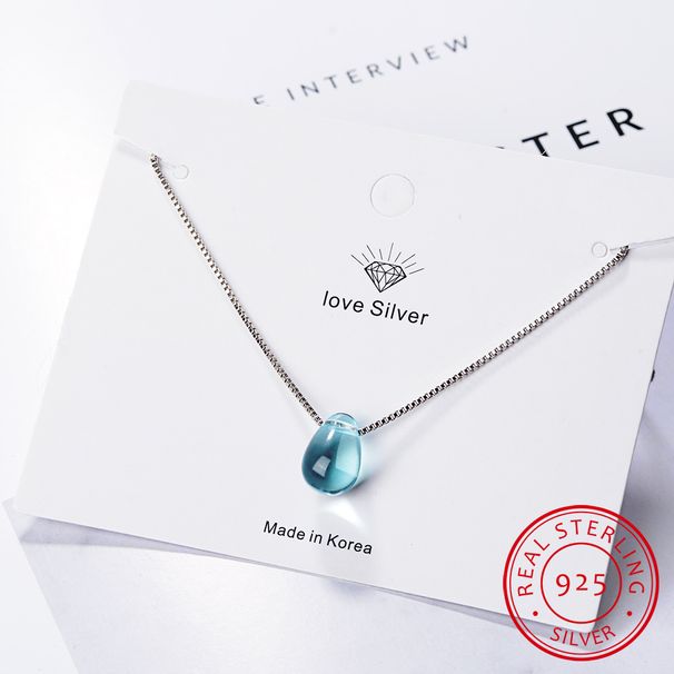 Mode Echt Blau Kristall Wassertropfen Anhänger Sterg Sier Schlüsselbein Kette Halskette Für Frauen Mädchen Geschenk S-N292_voghion.com