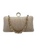 Borsa a mano piccola elegante e plissettata, lucida, color champagne, splendida pochette con catena di strass, borsa da sera alla moda per donna._voghion.com