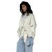 Women's Clothing Soft & Cozy Embroidered Knit Cardigan - Oversized V-Neck Sweater For Women, Trendy Dog Pattern, Cotton Blend (Yellow/White, S/M/L)_voghion.com