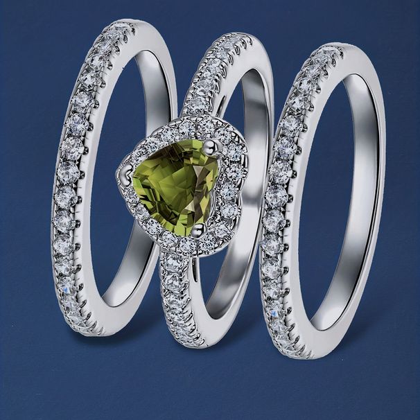 Ensemble de bagues empilables en forme de cœur serties de zirconiums cubiques, élégantes bagues à une rangée entièrement serties de diamants, style léger, luxueux, doux et audacieux pour un usage quotidien et pour offrir_voghion.com