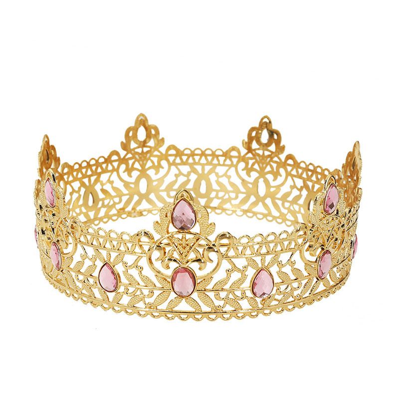 Golden Crown Simple Multi Color Full Round King Crown Headdress Birthday Bride Crown Universal_voghion.com