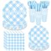 New Paper Grid Striped Edge Plates Party Disposable Tableware Set_voghion.com