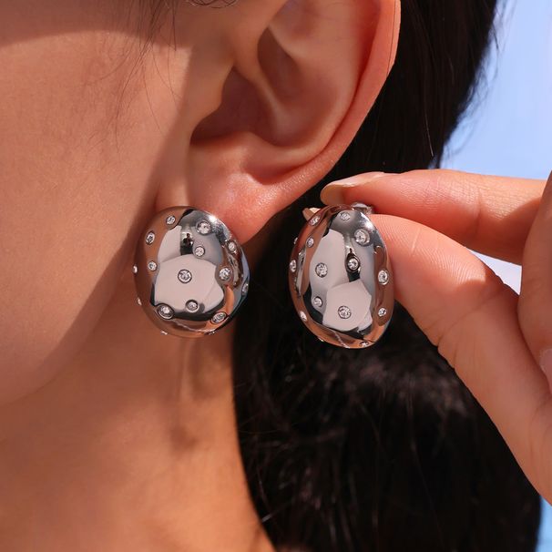 Boucles d'oreilles ovales en diamant tchèque ultra brillant pour femme, bijoux industriels lourds, tendance, simples, en acier inoxydable, préservant la couleur_voghion.com