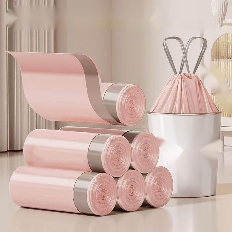Sacos de lixo portáteis grossos e sem rasgos com cordão para uso doméstico e fechamento automático para dormitórios de cozinha_voghion.com