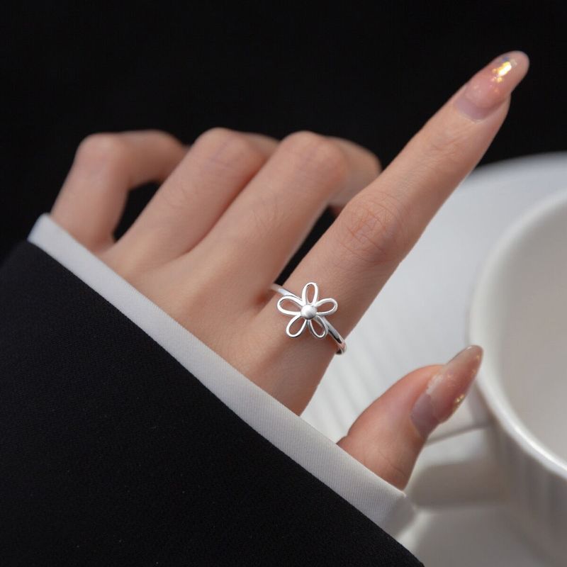 Stempel VENUS Sier Kleur Bloemenring voor Vrouwen Meisje Koreaanse Uitgehold Verstelbare Sieraden Dropshipping Gehele_voghion.com