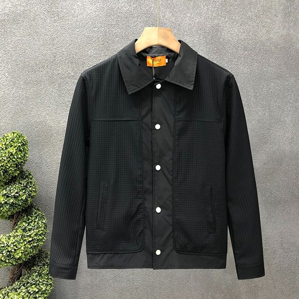 Men’s Waffle-Knit Work Jacket – Minimalist Casual Blazer Alternative (M-3XL, White/Black/Khaki)_voghion.com