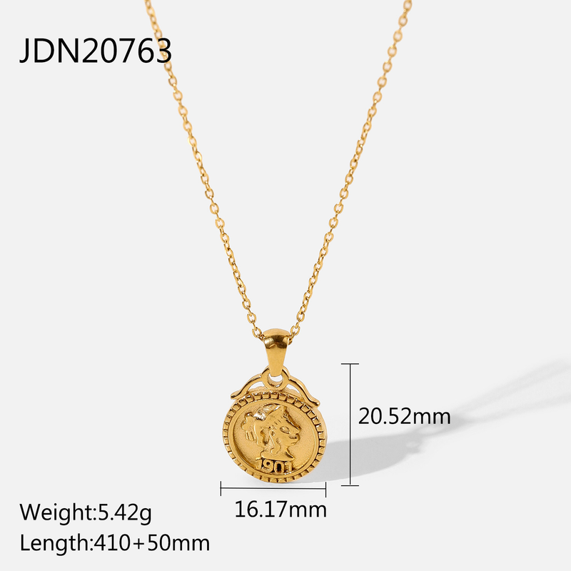 Collier avec pendentif en forme de tête de reine Elizabeth 1901 en acier inoxydable à double face en relief 3D_voghion.com