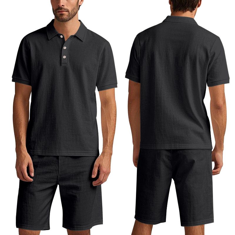 Heren linnen poloshirt en shorts set - ademende zomeroutfit, losvallend casual pak met korte mouwen_voghion.com