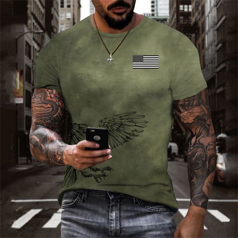 Sommer neue Art und Weise Retro-Muster-Serie 3D digital bedrucktes Straßentrend-Sport-T-Shirt für Männer_voghion.com