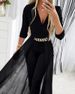 Women's fashion temperament Mesh splicing V-neck jumpsuit_voghion.com