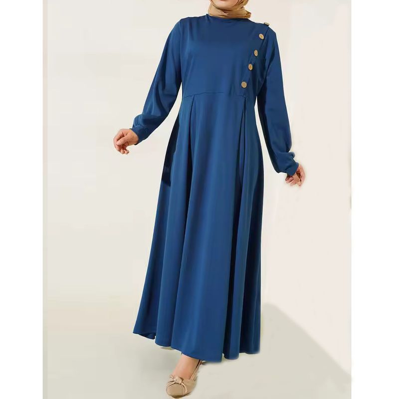 Women's Clothing Muslim Women's Spring And Autumn New Fashion Elegant Long Sleeved Solid Color Dress Long Robe_voghion.com