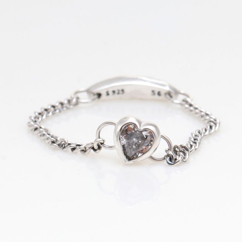 Pan's Kupfer versilbert Herzform weißer Diamant weich Damen Modeartikel Kettenring Geschenk_voghion.com