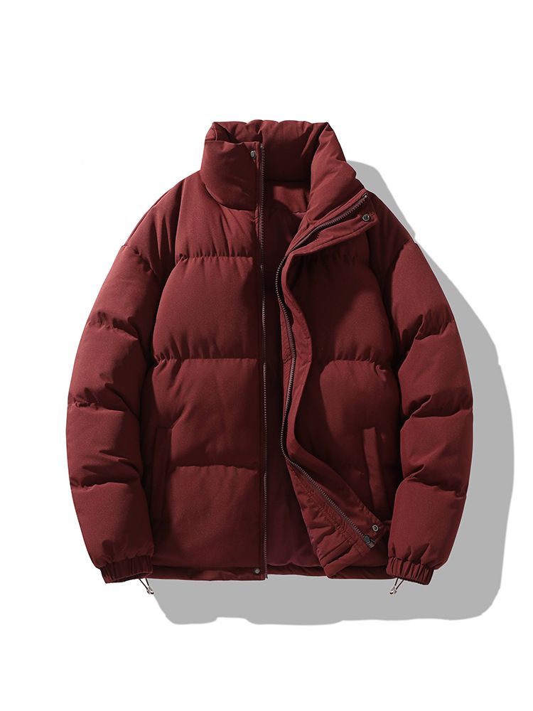 Piumino invernale unisex - Giacca in cotone e poliestere spesso, cerniera oversize, design multitasche, colori a righe e tinta unita (nero/beige/blu navy)_voghion.com