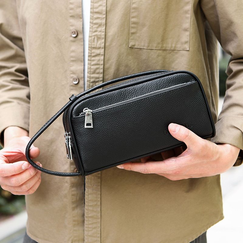 Men's Bags New Men's Cosmetic Bag First Layer Cowhide Clutch Bag Handbag Large Capacity Double Pull Business Men's Bag_voghion.com