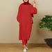 Verve 2025 New Muslim Comfortable Casual Solid Color Sleeve Round Neck Split Long Pants Set_voghion.com