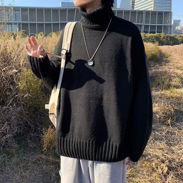 Herrenbekleidung Rollkragenpullover Herren Herbst und Winter Lazy Style Lockerer einfarbiger Pullover Ins Fashion Brand High Street Übergrößenmantel_voghion.com