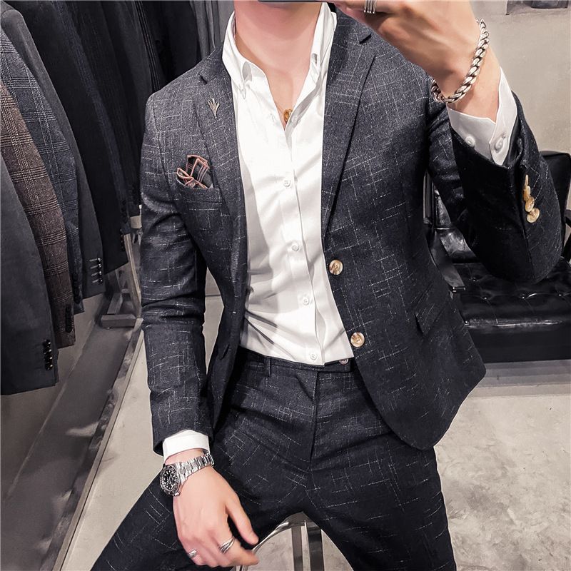 Men's Slim-Fit Suit - Two-Button Formal Blazer | Dark Pattern Business Suit + Pants_voghion.com