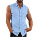 Men's Clothing Men's Shirt Double Pocket Cotton And Linen Sleeveless Shirt Casual Vacation Shirt_voghion.com
