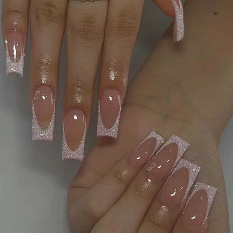 Kutu başına 24 adet orta ve uzun bale tırnakları beyaz Fransız sahte tırnaklar flaş pudrası moda giyim tırnakları tırnaklar_voghion.com