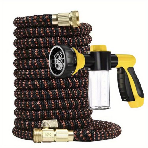 3X Extendable Garden Hose With High-Pressure Nozzle, 3/4-inch US Standard Fittings, Suitable For Outdoor Cleaning, Pet Bathing, And Gardening_voghion.com