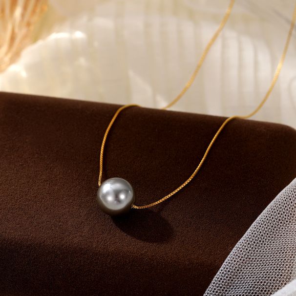 S Silver Small Luxury Shell Necklace under Banyan Tree, Women's Summer Single Synthetic Pearl Collar Chain, 2023 New_voghion.com