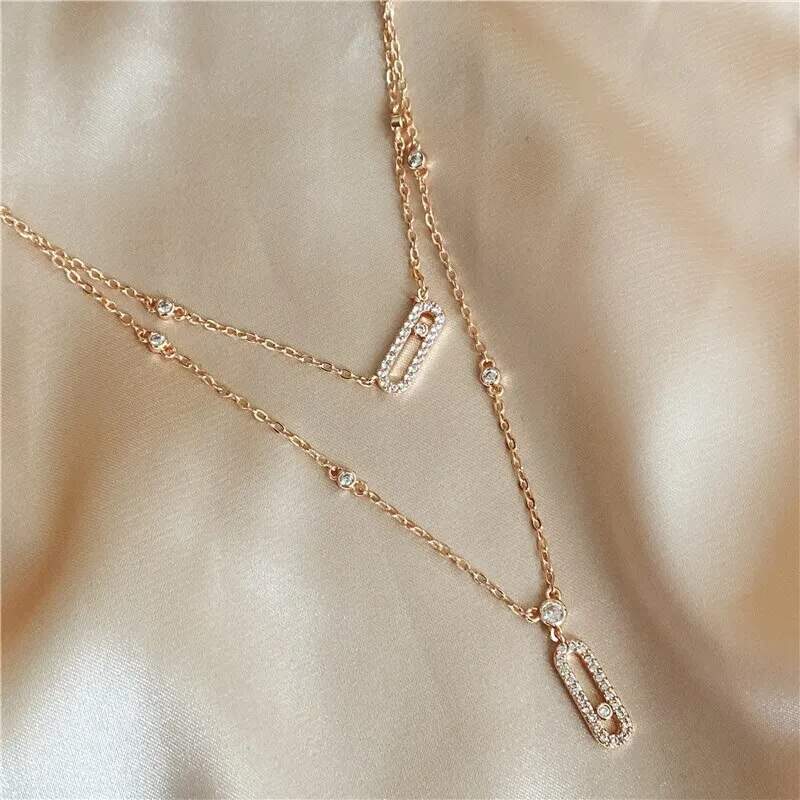 Collana di lusso in zircone aaa color argento, collana a due strati, semplice pendente lucido per gioielli nobili da donna_voghion.com