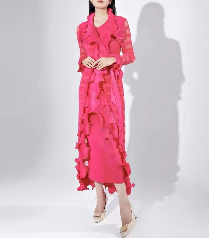 Damenbekleidung Wave Plissee Three House Zweiteiliges Kleid Oberbekleidung_voghion.com