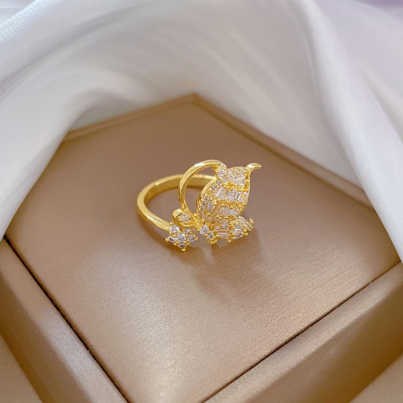 【 Oro vero 】 Anello di coppia con fiocco in zircone con apertura regolabile e decorazione a mano semplice_voghion.com