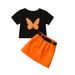 Kid's Clothing New style girls' solid color butterfly pattern T-shirt top casual skirt belt three-piece set_voghion.com