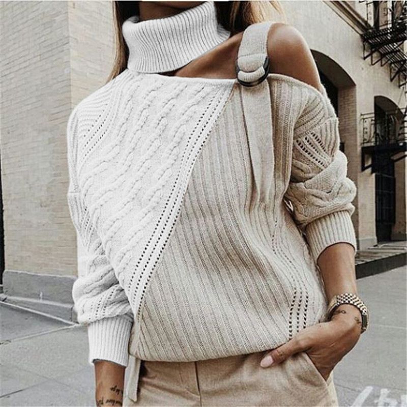 Robe à col roulé pour femmes, pull tricoté avec coutures, mode automne et hiver_voghion.com