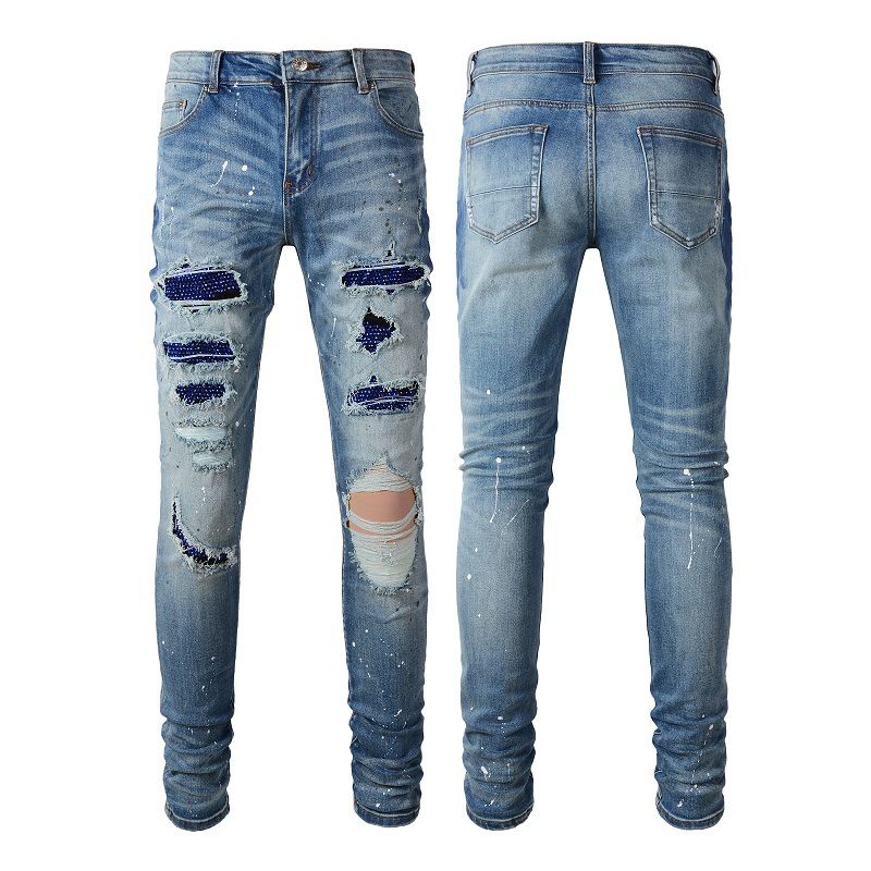 Abbigliamento maschile jeans strappati marchio di alta moda jeans strappati a rombi pantaloni skinny elasticizzati slim fit_voghion.com