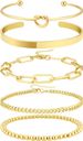 Braccialetti placcati in oro per donna, set di braccialetti rigidi anti-ossidazione, gioielli alla moda per donna_voghion.com