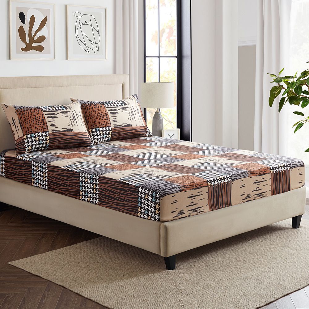 Cowhide Farmhouse Patchwork Bed Sheet Polyester Skin Friendly Bed Fitted Sheet Mattress Protector Fitted Sheet_voghion.com