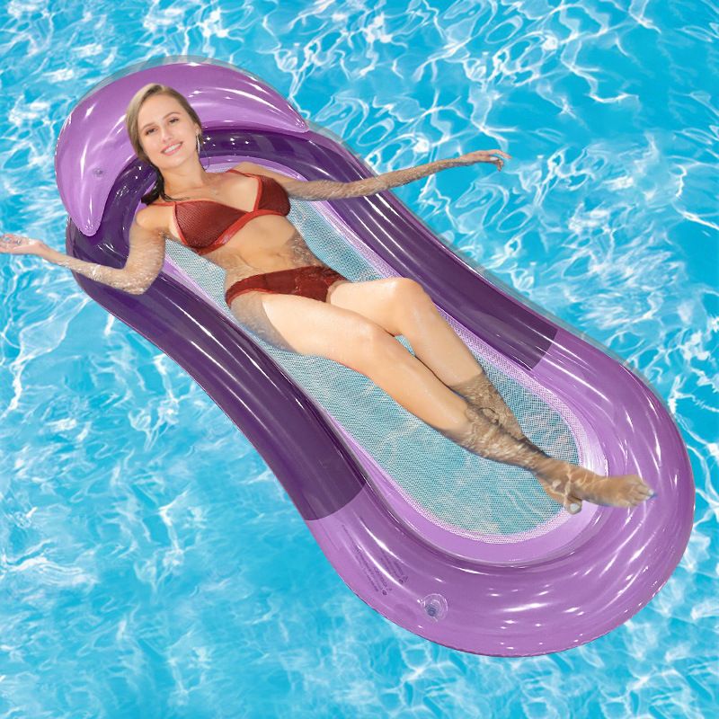 Inflatable Pool Lounge With Canopy Reclining Backrest Foldable Floating Bed With Storage Net Multi-Position Sun Shade_voghion.com