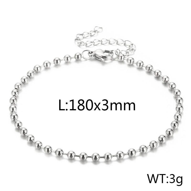 Catena di perline in acciaio inossidabile semplice alla moda, versatile braccialetto di perline rotonde, gioielli fatti a mano_voghion.com