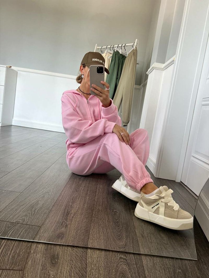 Cross border Leisure European and American Women's Solid Color Long Sleeve Zipper Hoodie Elastic Strap Pants Two Piece_voghion.com