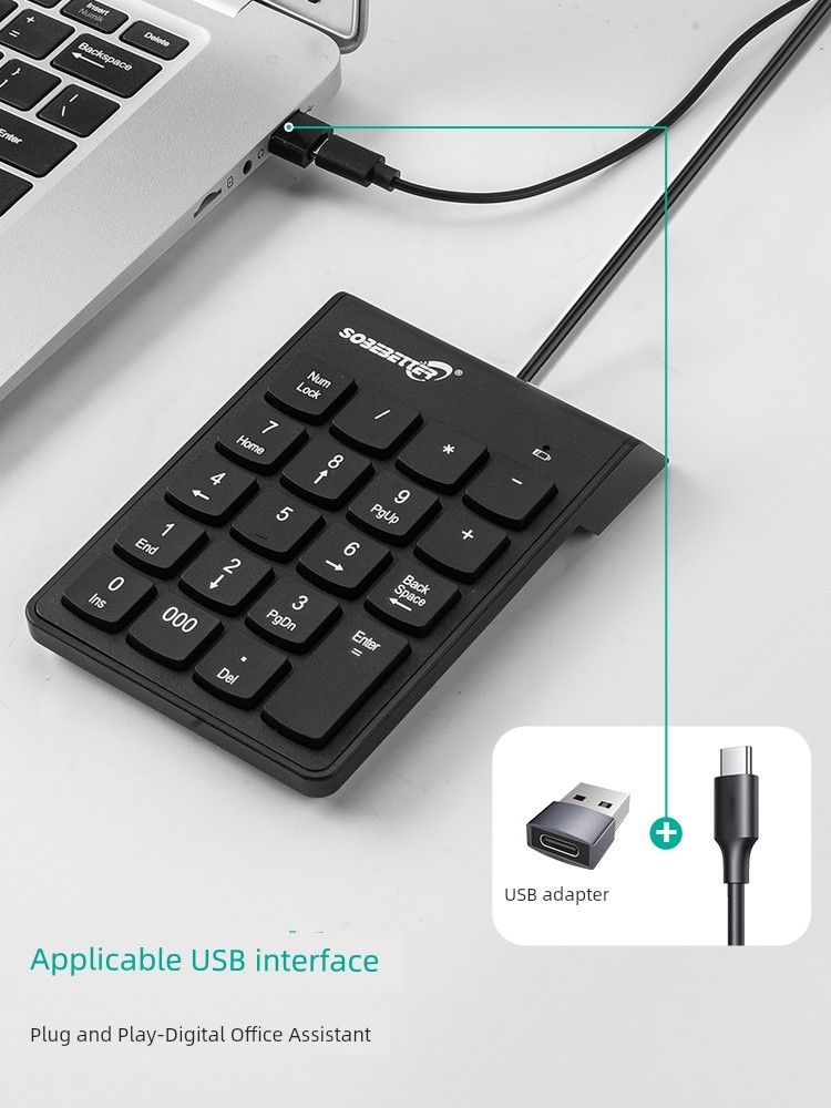 Clavier de caisse externe ultra-fin pour ordinateur portable, mini, numérique, Type-C/USB, pour comptabilité financière_voghion.com
