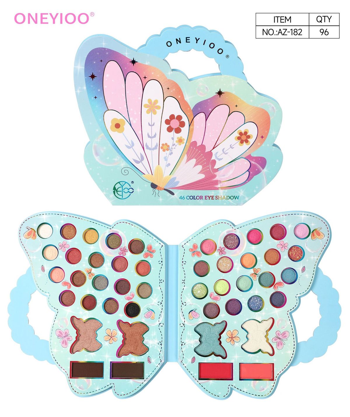 46-Color Butterfly Makeup Palette - Matte & Shimmer Eyeshadow + Blush (All-In-One Travel-Friendly Vegan & Cruelty-Free With Mirror & Brush)_voghion.com