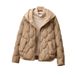 Women's Short Puffer Jacket With Knit Panel Design, Premium White Duck Down Hooded Coat For Winter (Beige, Khaki, Black)_voghion.com