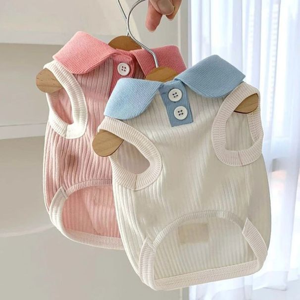 Macaron Color-Block Turn-Down Collar Casual Polo Shirt Stretch Dog Spring Summer Clothes Cat Breathable Pet Apparel_voghion.com