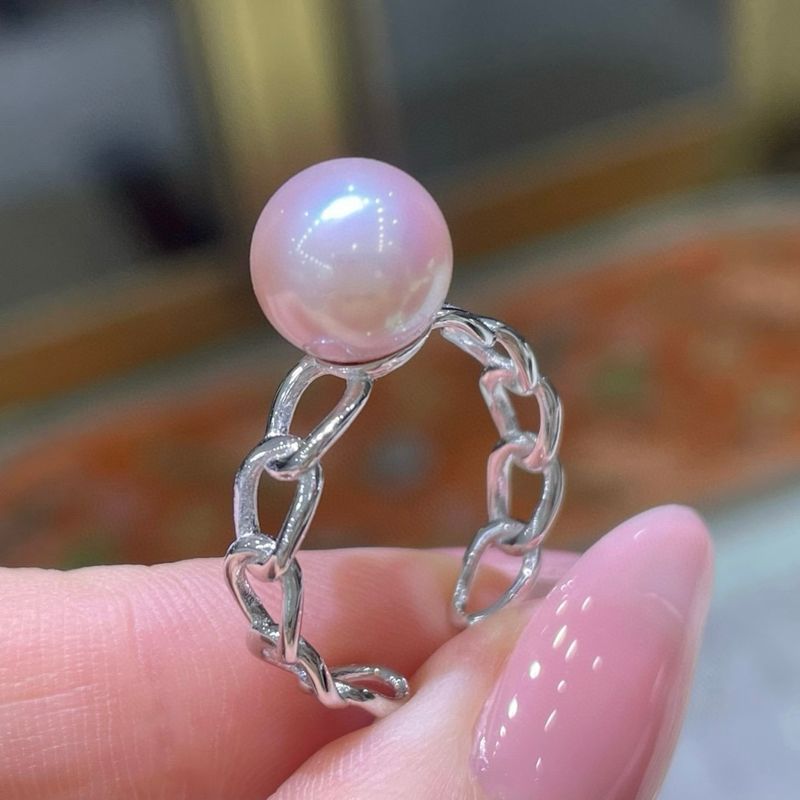 Ins Style Cuban Chain Original Color Purple S Silver 9-10 Strong Light Near Flawless Pearl Adjustable Ring_voghion.com