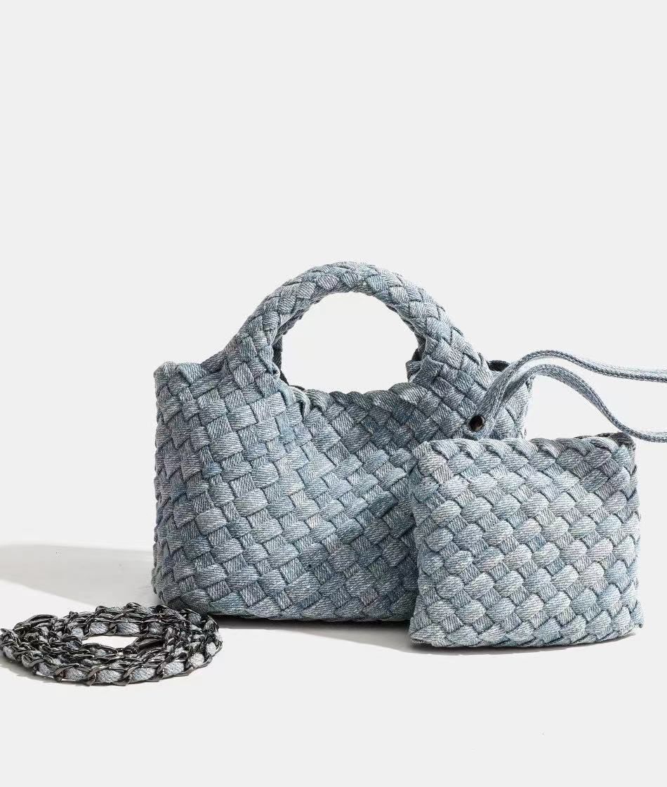 Denim Woven Bag Large Capacity Tote Bag Single Shoulder Underarm Bag Women's Casual Bag_voghion.com