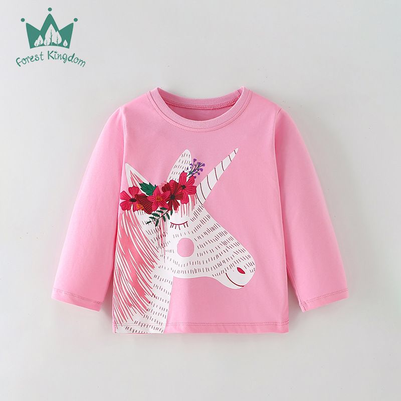 Flickor långärmad T-shirt Höst Barntröja Rosa barnundertröja Tecknad_voghion.com