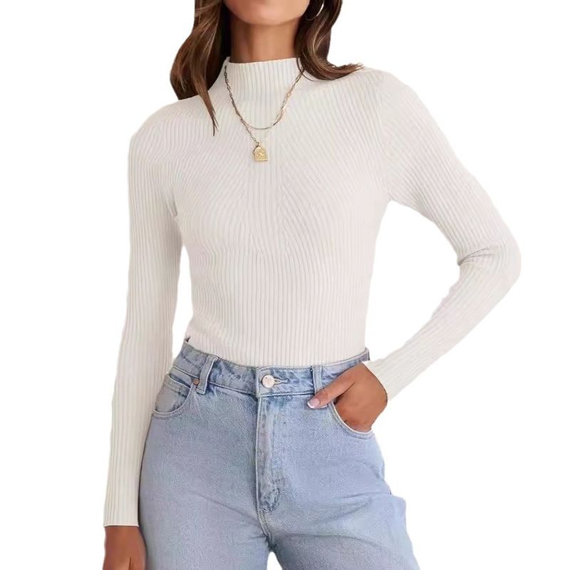 Haut en tricot à col roulé semi-haut pour femme – Couche de base extensible en rayonne ultra-douce pour la superposition_voghion.com