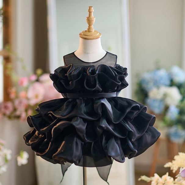 Girl's Elegant Princess Dress - Champagne & Black Tulle Ball Gown For Birthday Parties & Piano Recitals_voghion.com