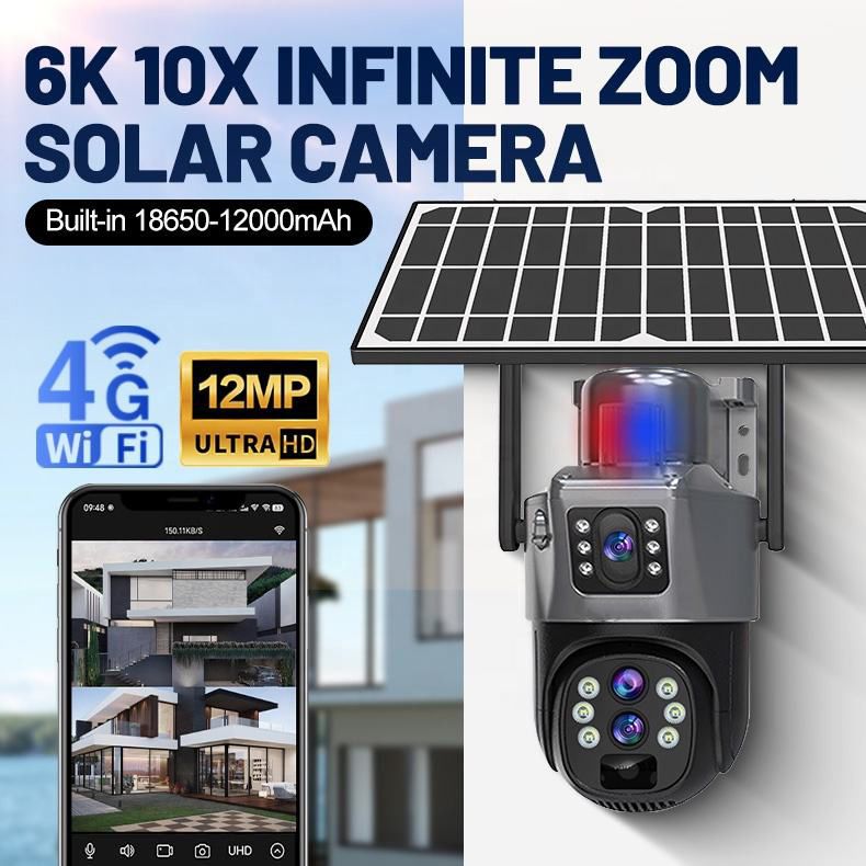Caméra de surveillance WiFi panoramique 360° à double objectif, alimentée à l'énergie solaire, 4G HD Bullet, faible consommation._voghion.com